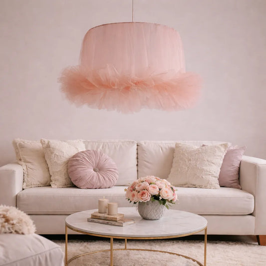 Coquette Ballerina Tulle Pendant Light Shade | Pink Ruffled DIY Fabric Lampshade Kit - E10,E14,E26,E27