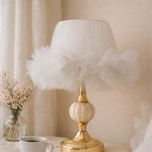 Ballerina Tulle Lampshade Kit | White Frilly Fabric Table Lamp Shade for Romantic & Coquette - E27,E26,E14,E10