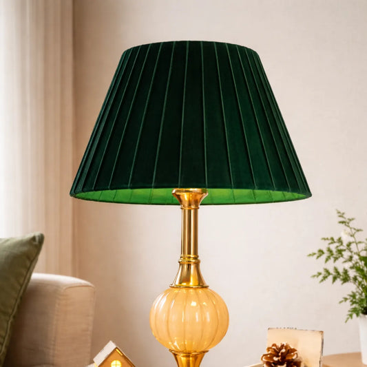 Vintage Velvet Pleated Lampshade Kit | DIY Dark Green Fabric Empire Table Lamp Shade - E10/E14/E26/E27