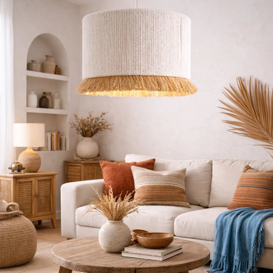 Natürlicher Fransen-Trommel-Pendelleuchtenschirm-Kit | Skandinavischer Stoff-Hängeleuchtenschirm