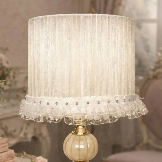 Plissierter Lampenschirm-Bausatz aus Stoff mit Spitzenbesatz | DIY Weißer Tischlampenschirm - E10/E14/E26/E27