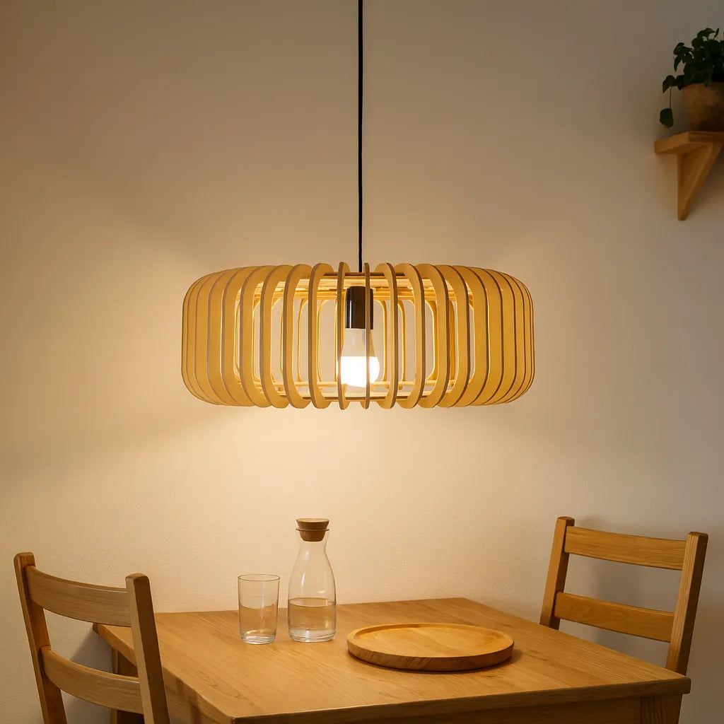 Scandinavian Slatted Wood Pendant Light Shade | Minimalist Design – M11/E26/E27