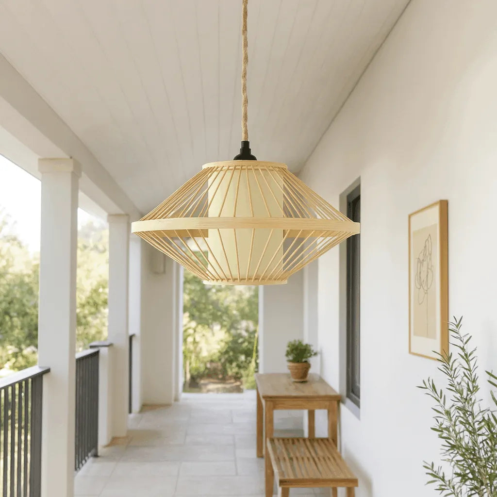 Japandi Disc Bamboo Pendant Light Shade | Minimalist Design – M11/E26/E27