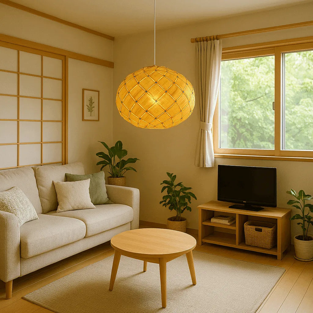 Nordic Lantern Pendant Light Shade | Round Natural Wood Hanging Lamp – E27/E26