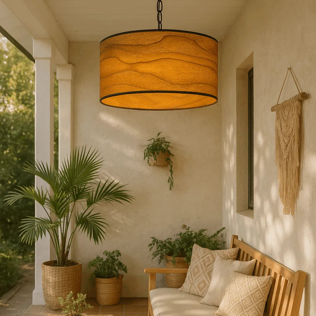 Vintage Drum Pendant Light Shade | Wooden Walnut Lampshade for Floor Lamps & Bedrooms - E27/E26