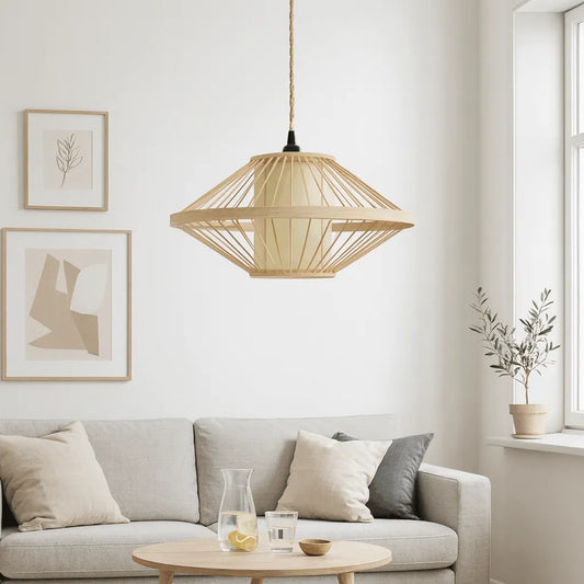 Japandi Disc Bamboo Pendant Light Shade | Minimalist Design – M11/E26/E27