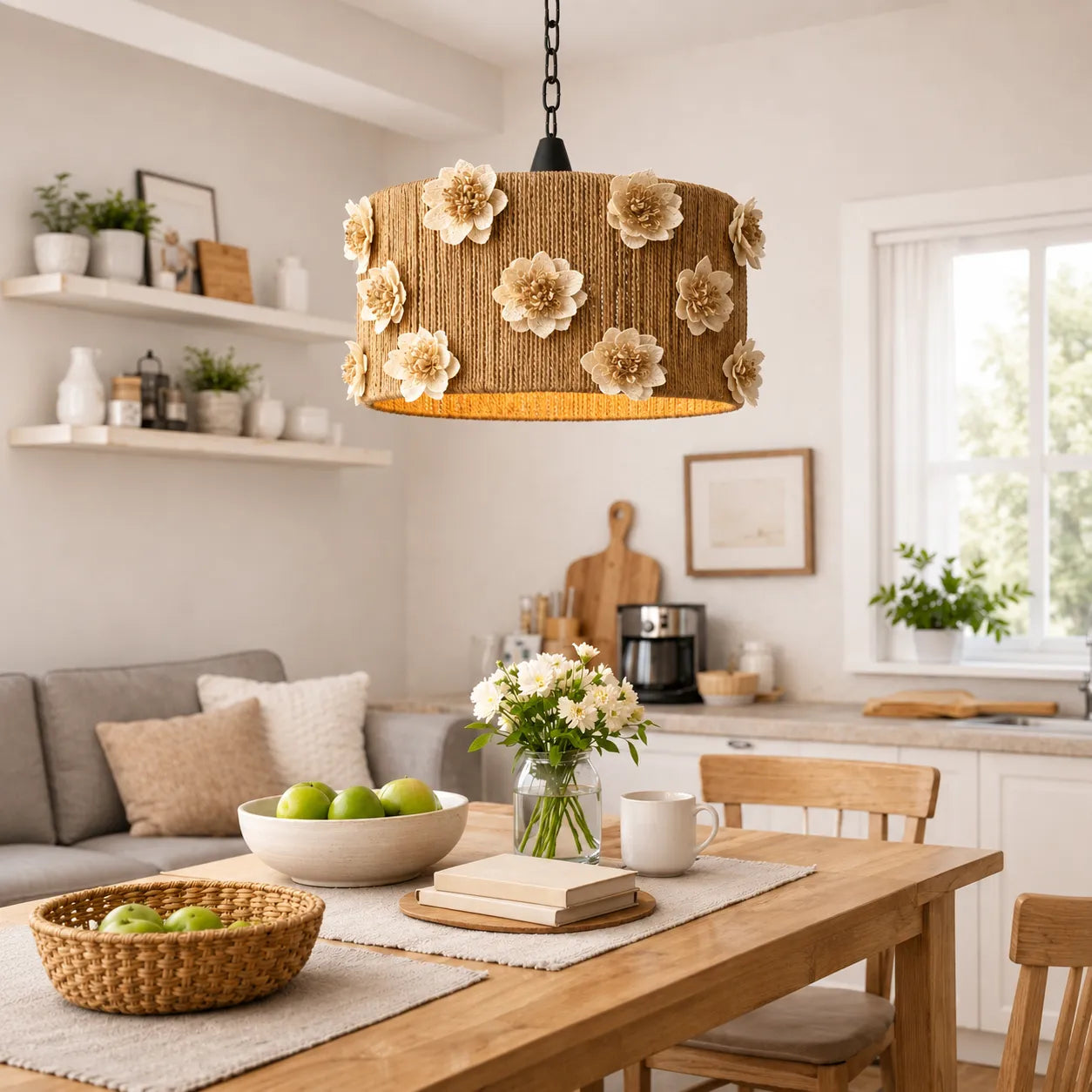 DIY Boho Webart Pendelleuchtenschirm-Set mit floralen Akzenten