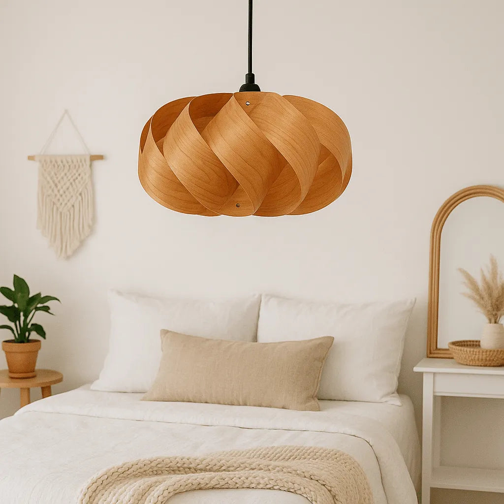 swirl pendant light in bedroom setting