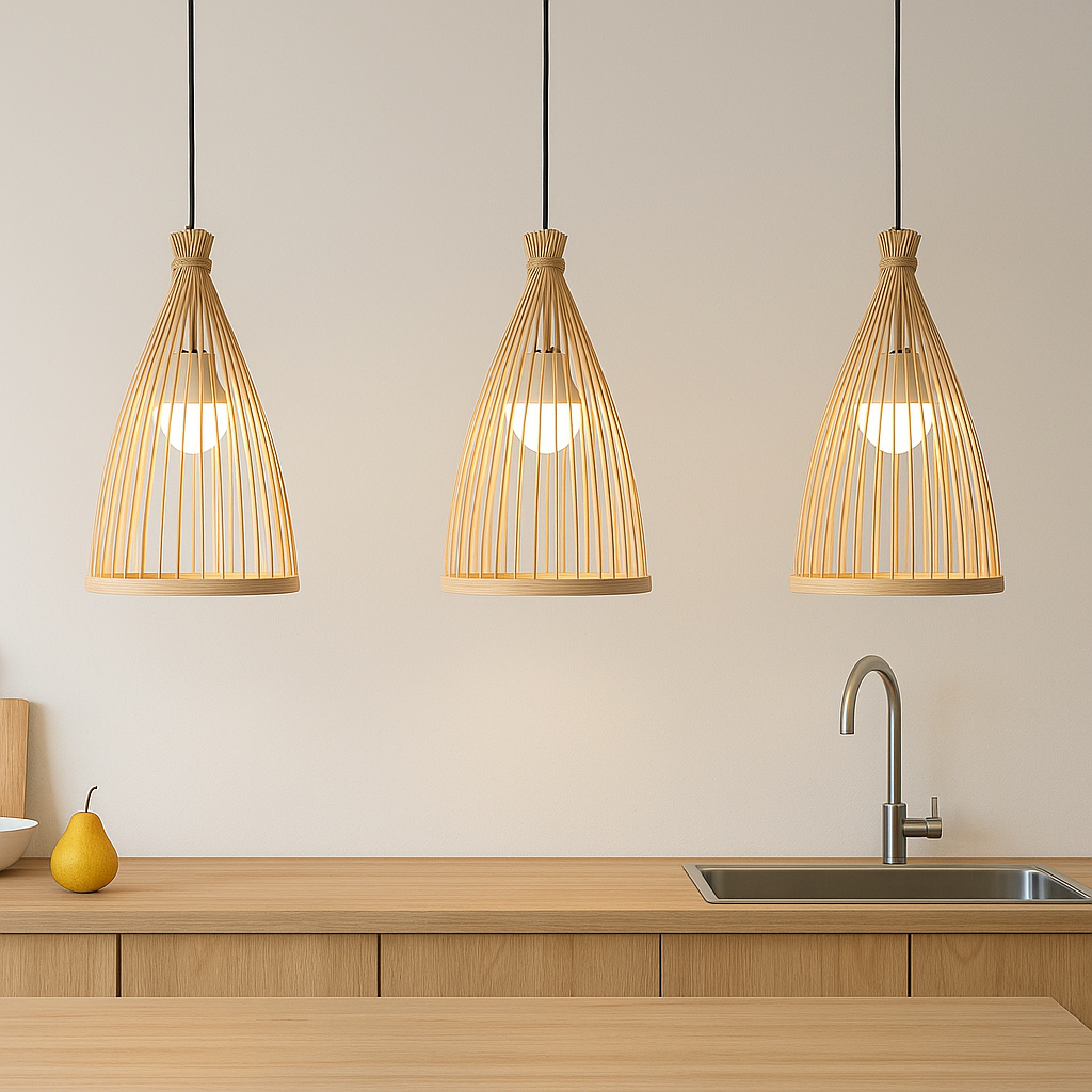 Nordic Conical Bamboo Pendant Light Shade for Kitchen Island - E26,E27,M11