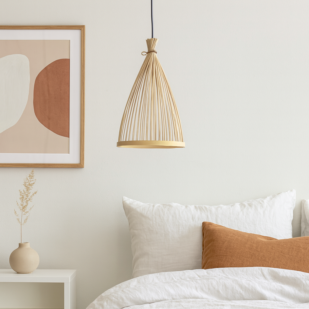 Nordic Conical Bamboo Pendant Light Shade for Kitchen Island - E26,E27,M11
