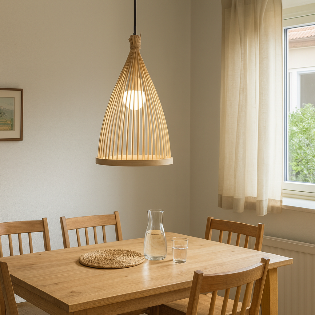 Nordic Conical Bamboo Pendant Light Shade for Kitchen Island - E26,E27,M11