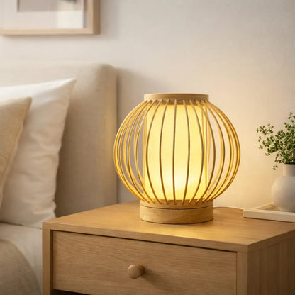 Kit abat-jour lanterne Japandi en bambou pour chevet | Design minimaliste – M11/E10