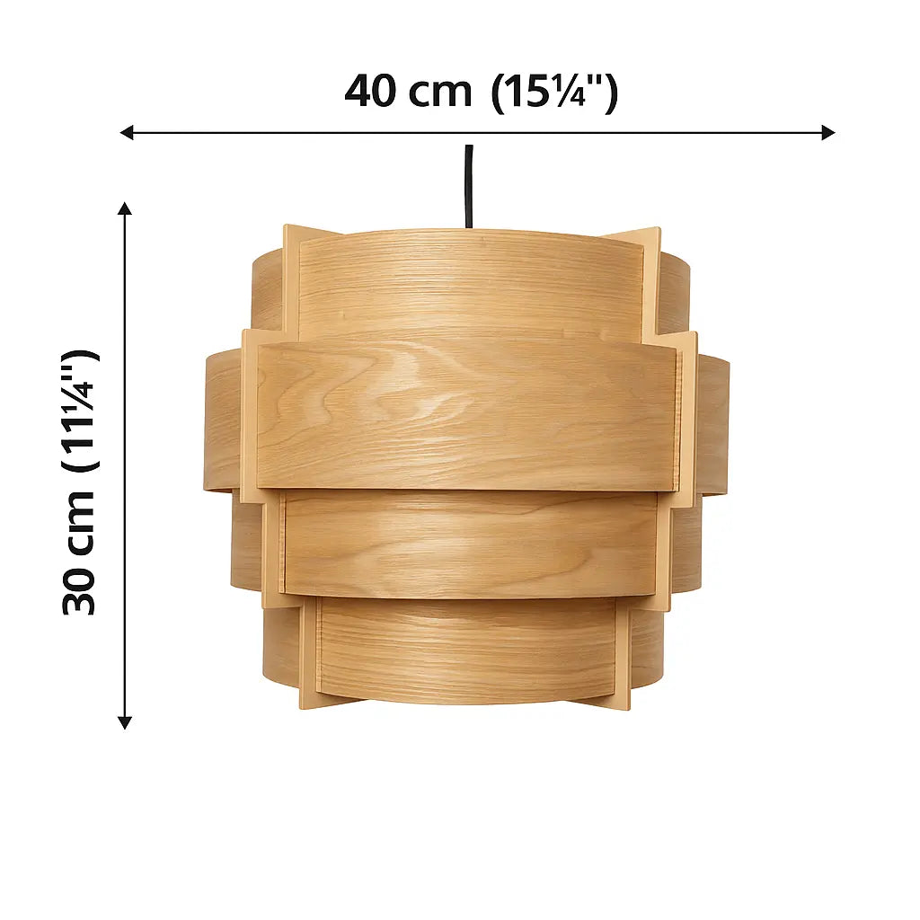 handmade tiered pendant light with layered wood panels