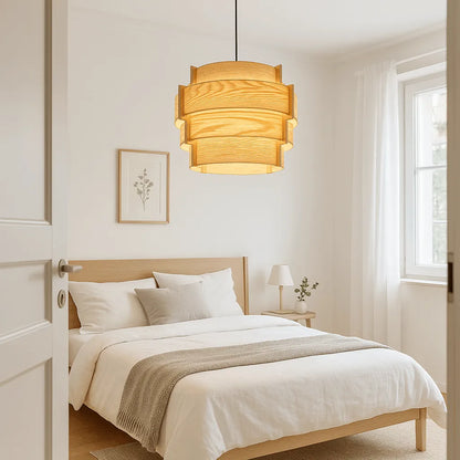 Japandi Tiered Drum Wood Pendant Light Shade | DIY Lampshade Kit