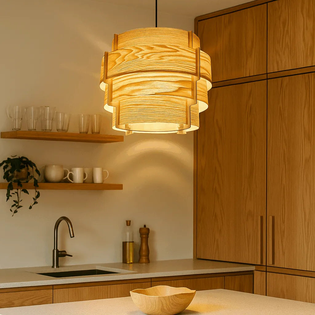 Scandinavian style wood drum pendant shade