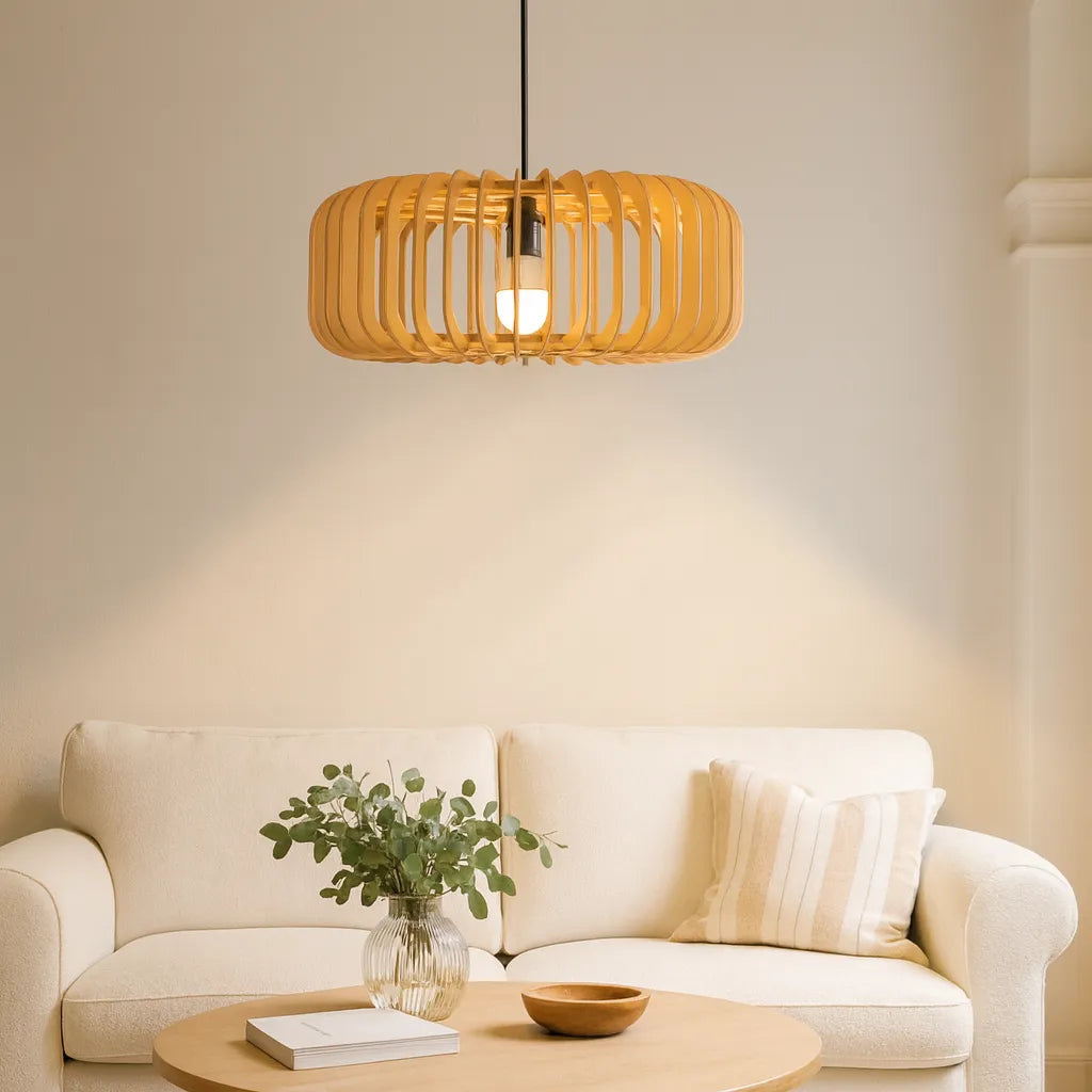 Scandinavian Slatted Wood Pendant Light Shade | Minimalist Design – M11/E26/E27