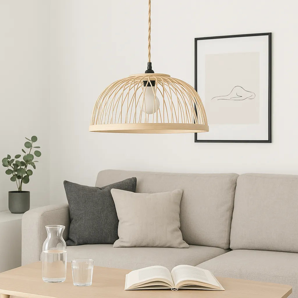 Minimalist Nordic Dome Bamboo Pendant Light Shade for Dining Room – M11/E27/E26