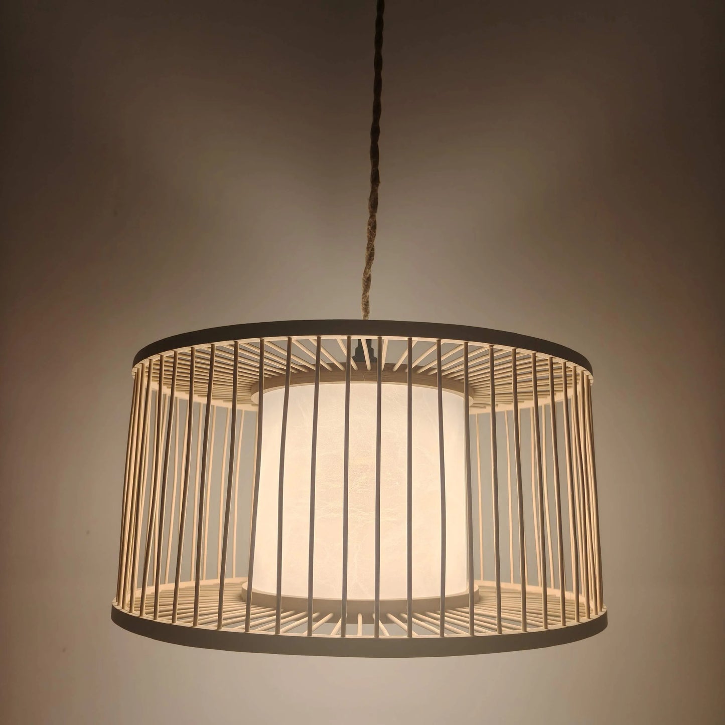 Japandi Drum Bamboo Pendant Light for Living Room & Bedroom - M11/E27/E26