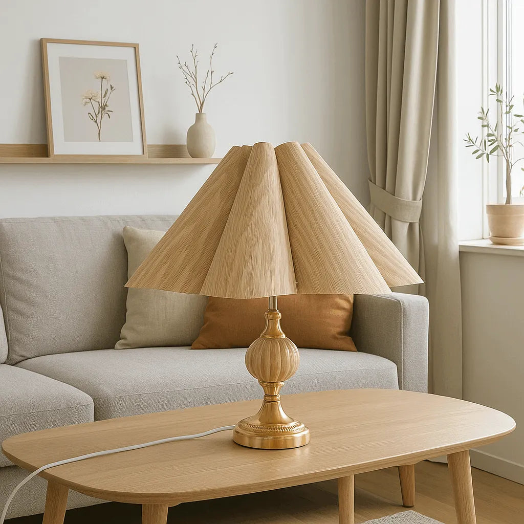 Nordic Scallop Wooden Lampshade for Table & Floor Lamps – E27/E26