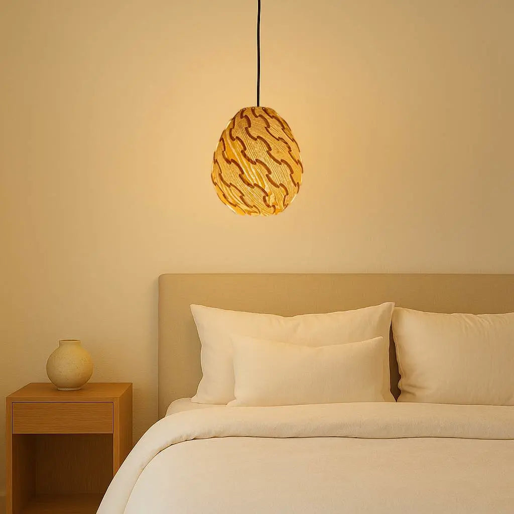 Nordic Egg-Shaped Wooden Pendant Light Shade for Kitchen Island & Bedside  – E27/E26