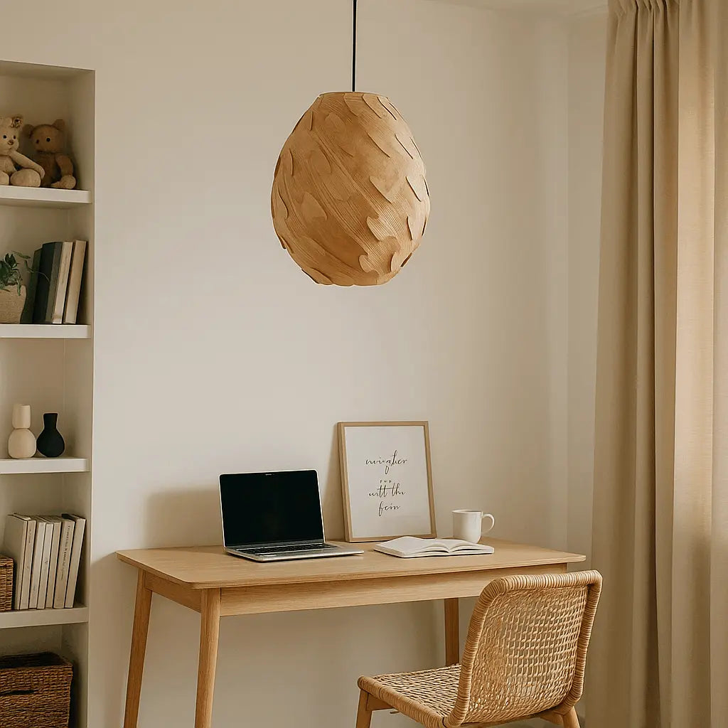 Nordic Egg-Shaped Wooden Pendant Light Shade for Kitchen Island & Bedside  – E27/E26