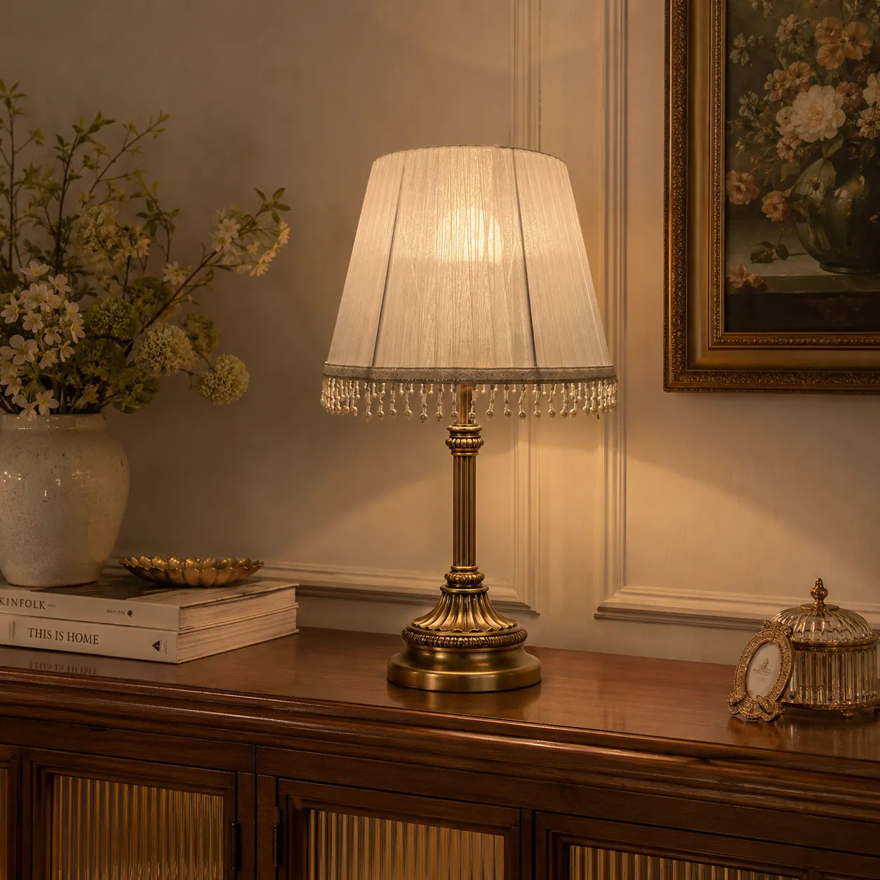 Fabric Empire Lampshade with Pearl Fringe | DIY French Table Lamp Shade Kit