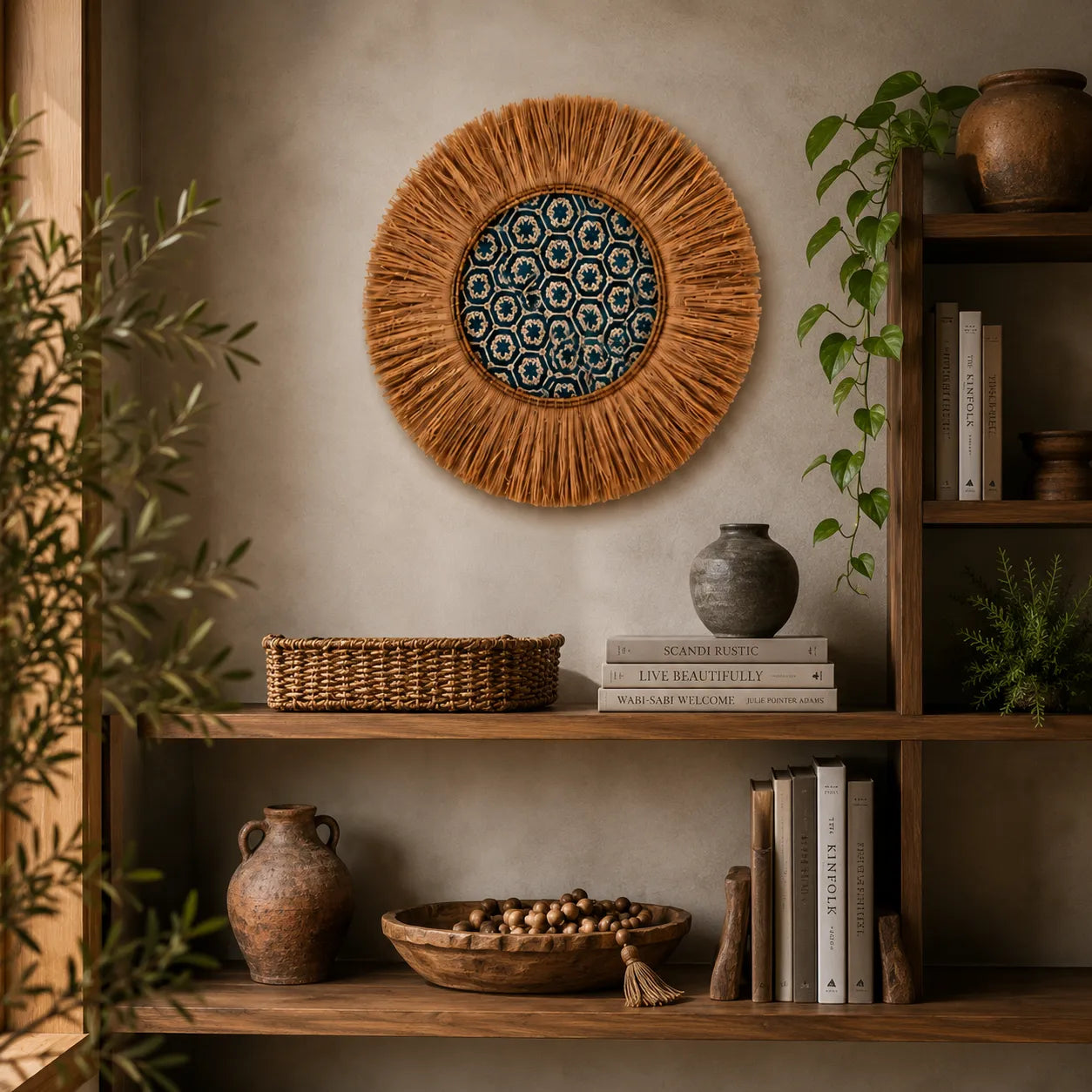 Boho Gewebte Wanddekoration – Handgefertigter Raffia-Wandbehang für das Wohnzimmer
