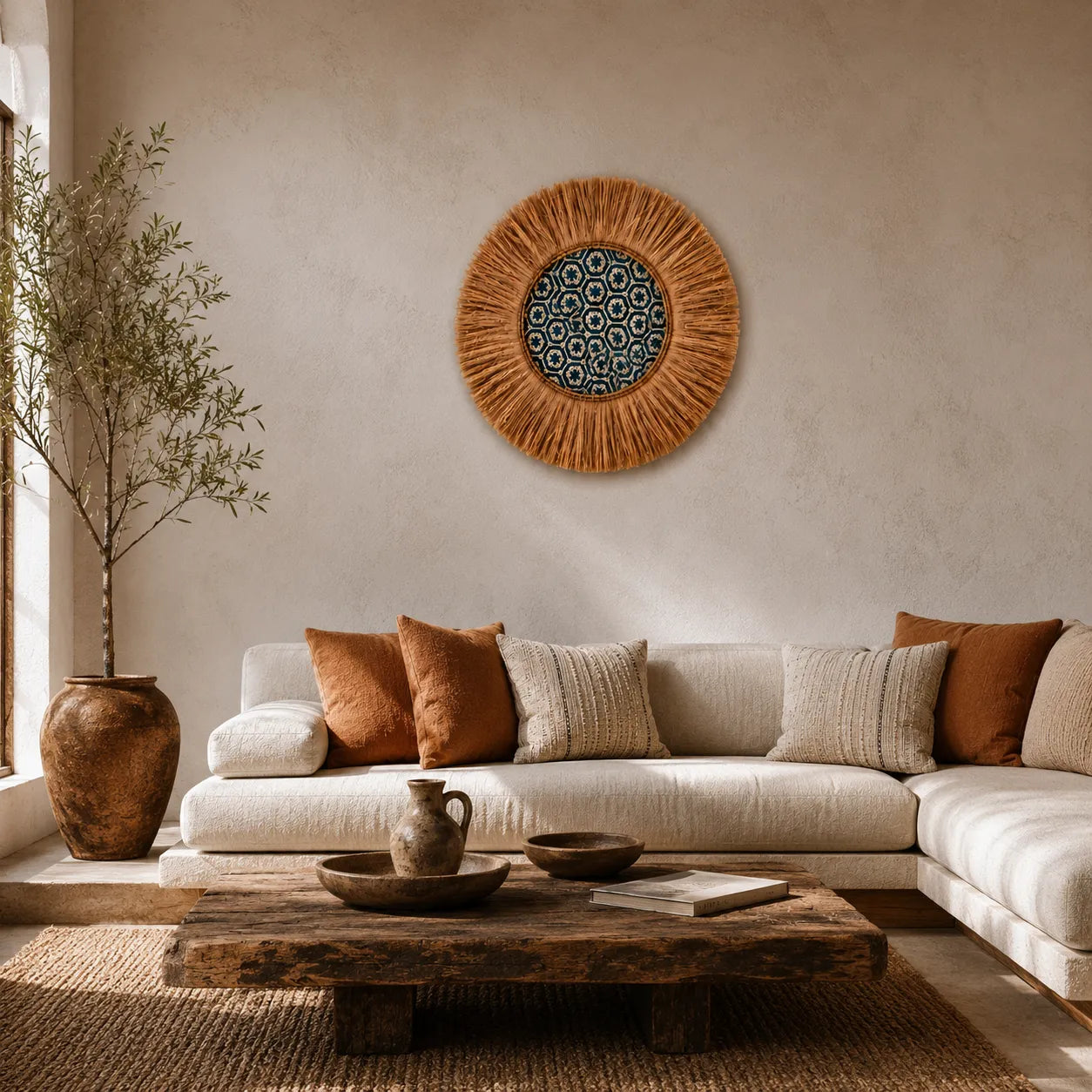 Boho Gewebte Wanddekoration – Handgefertigter Raffia-Wandbehang für das Wohnzimmer