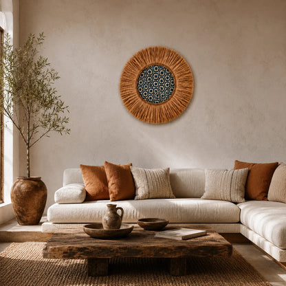 Boho Gewebte Wanddekoration – Handgefertigter Raffia-Wandbehang für das Wohnzimmer