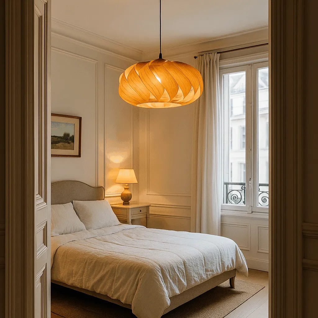 Nordic Wood Pendant Light Shade for Living Room | Natural Wooden Lampshade – E27/E26