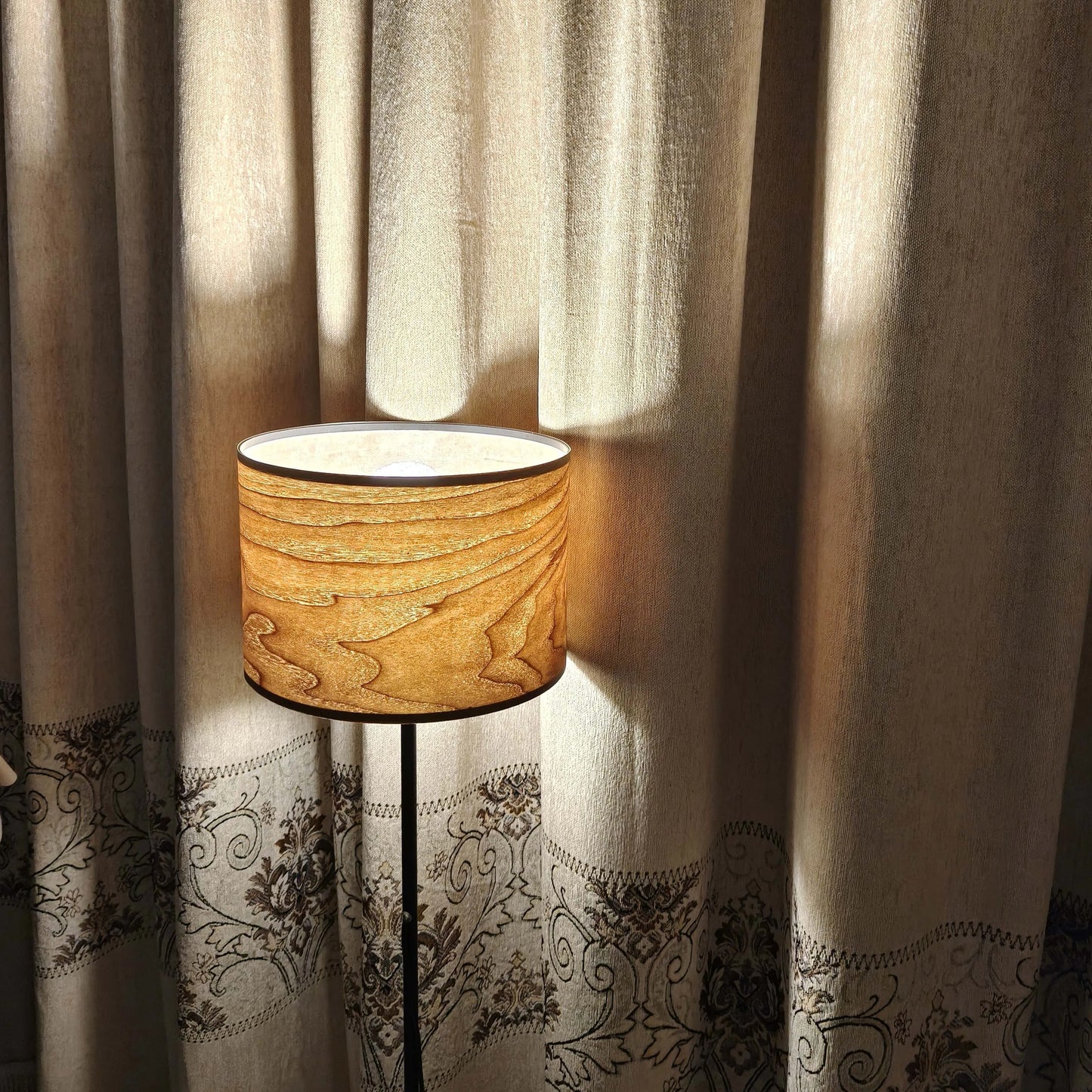 Vintage Drum Pendant Light Shade | Wooden Walnut Lampshade for Floor Lamps & Bedrooms - E27/E26