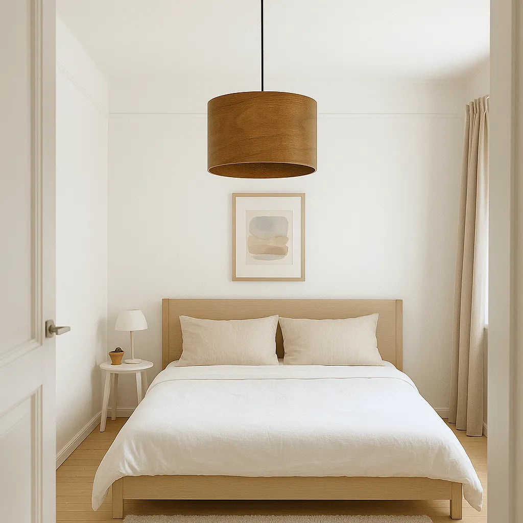 Vintage Drum Pendant Light Shade | Wooden Walnut Lampshade for Floor Lamps & Bedrooms - E27/E26