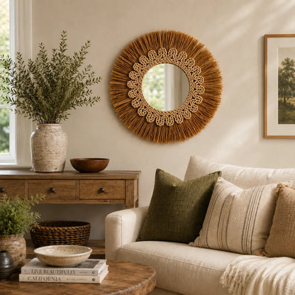 Large Rustic Wall Decor for Living Room | Farmhouse Mirror Wall Art