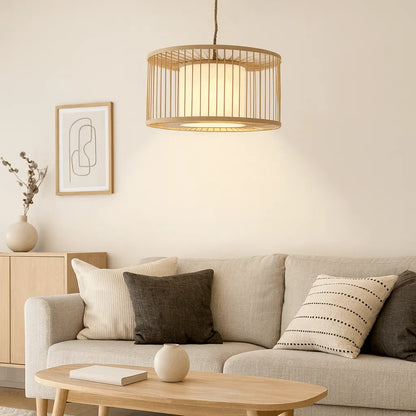 Japandi Drum Bamboo Pendant Light Shade for Living Room | DIY Lampshade Kit