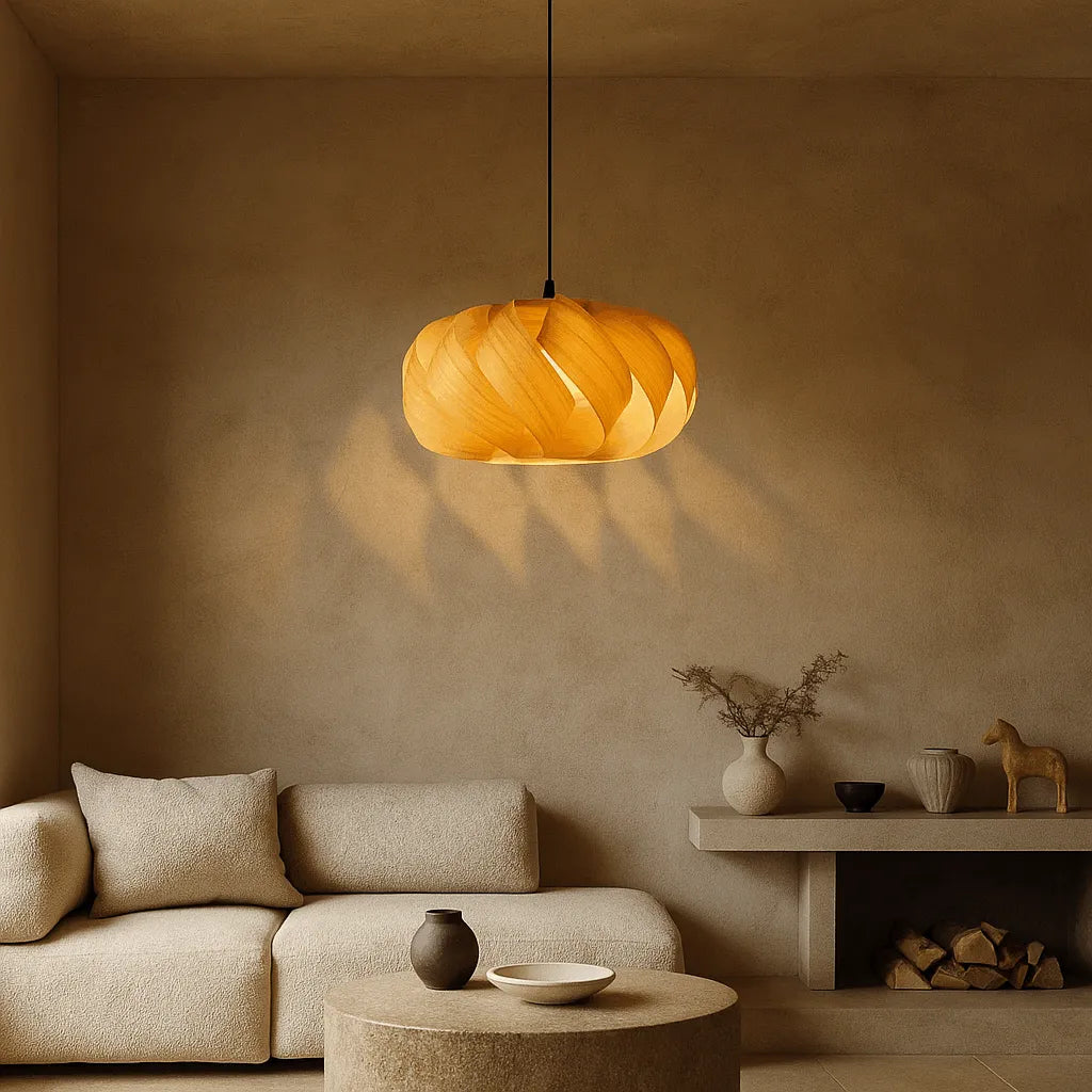 Nordic Wood Pendant Light Shade for Living Room | Natural Wooden Lampshade – E27/E26