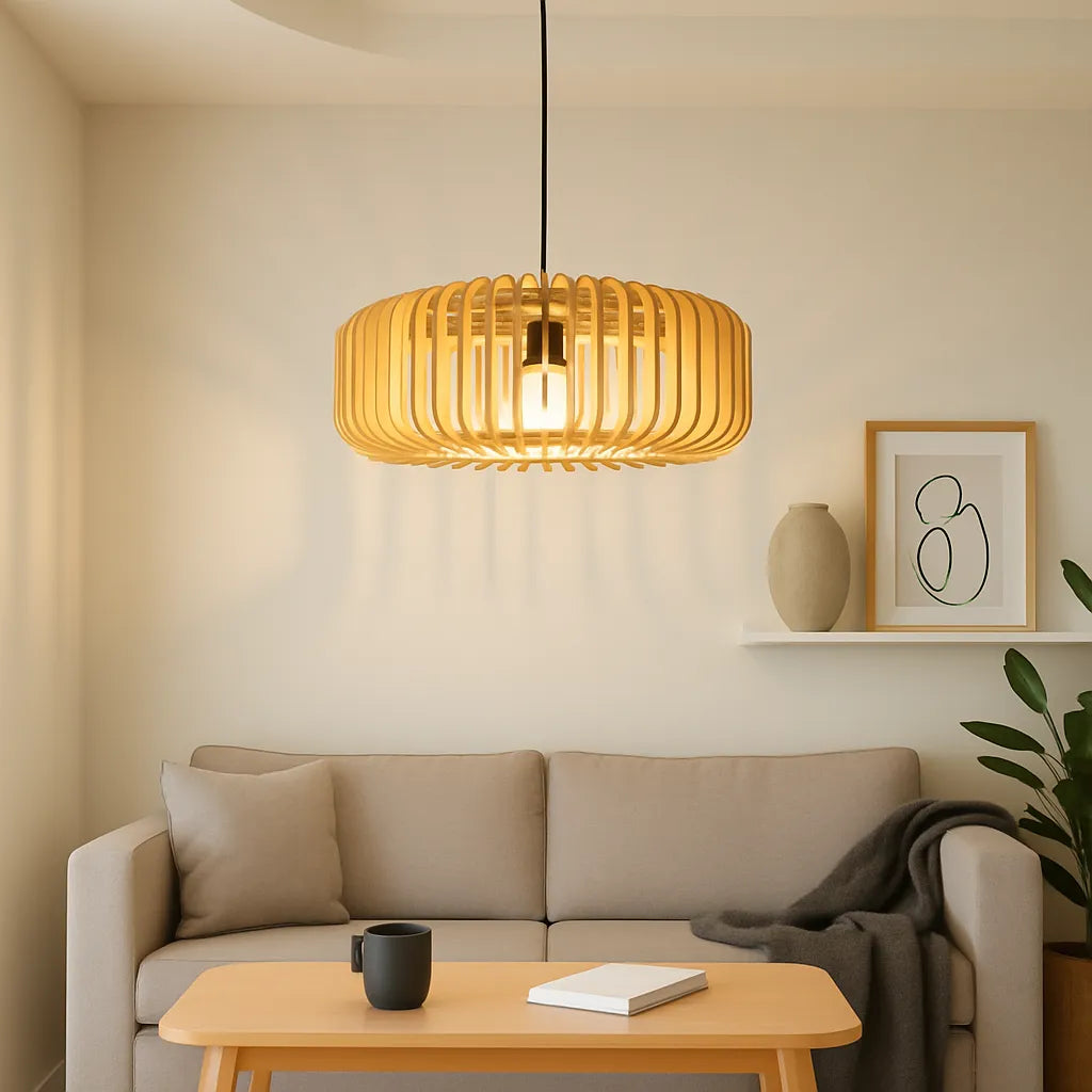 Scandinavian Slatted Wood Pendant Light Shade | Minimalist Design – M11/E26/E27