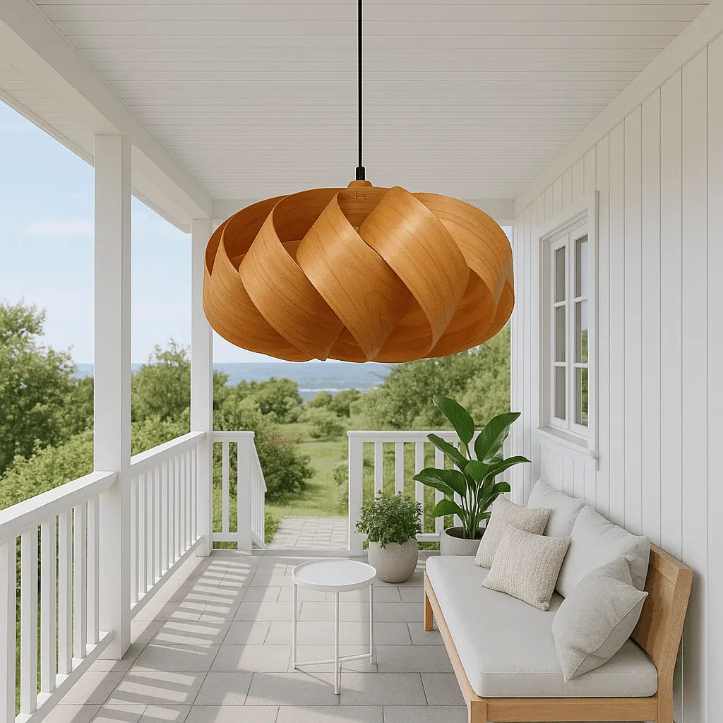 Nordic Wood Pendant Light Shade for Living Room | Natural Wooden Lampshade – E27/E26