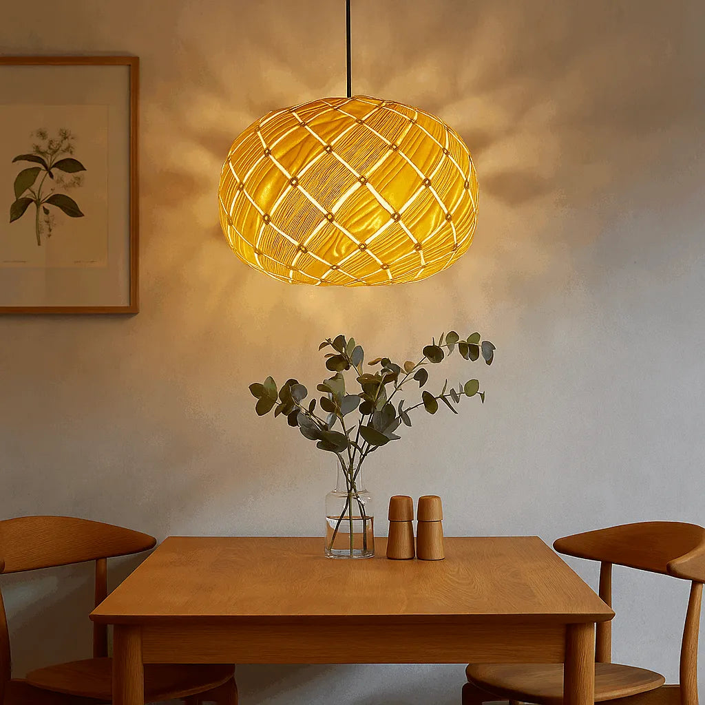 Nordic Lantern Pendant Light Shade | Round Natural Wood Hanging Lamp – E27/E26