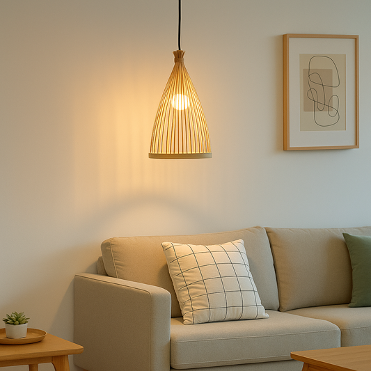 Nordic Conical Bamboo Pendant Light Shade for Kitchen Island - E26,E27,M11