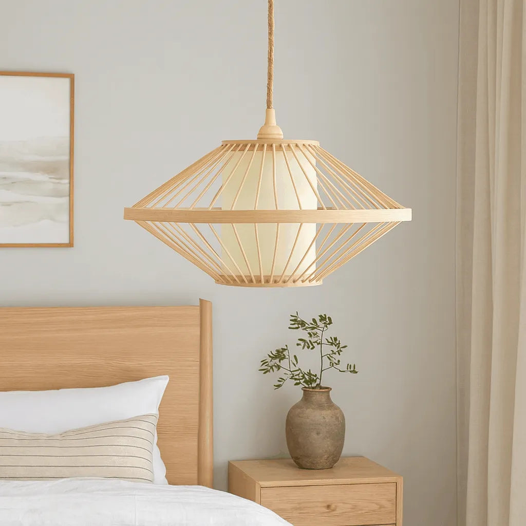 Japandi Disc Bamboo Pendant Light Shade | Minimalist Design – M11/E26/E27
