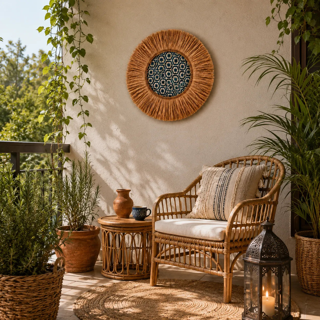 Boho Gewebte Wanddekoration – Handgefertigter Raffia-Wandbehang für das Wohnzimmer