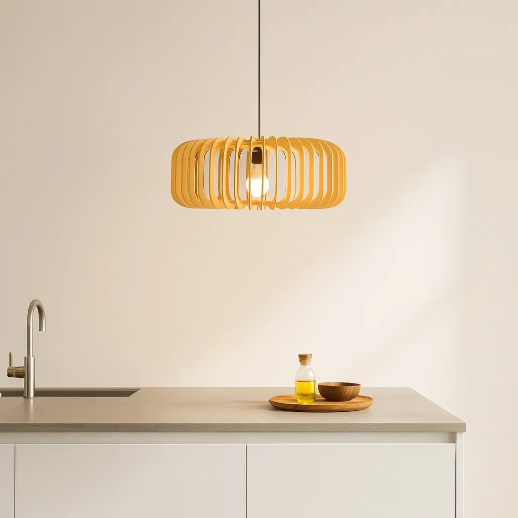 Scandinavian Slatted Wood Pendant Light Shade | Minimalist Design – M11/E26/E27