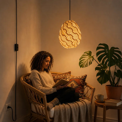 Nordic Egg-Shaped Wooden Pendant Light Shade for Kitchen Island | DIY Lampshade Kit