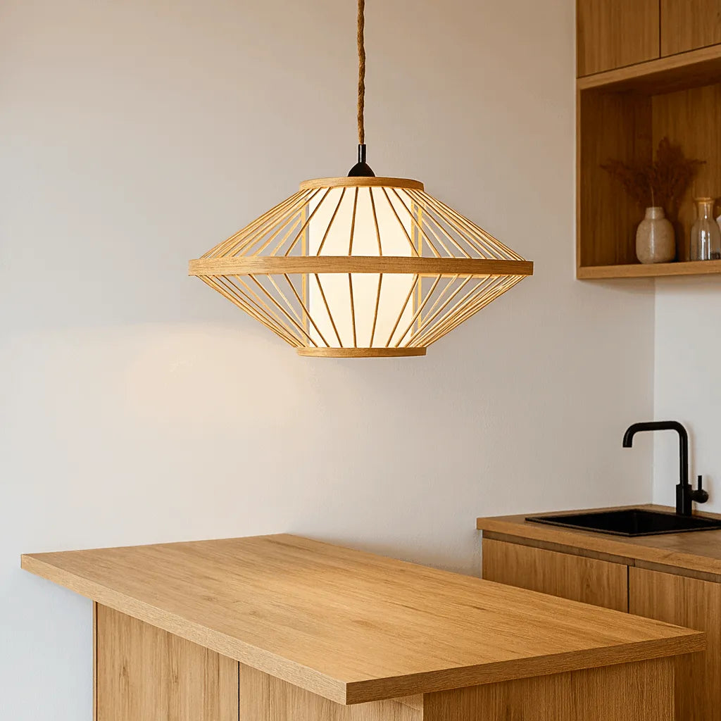Japandi Disc Bamboo Pendant Light Shade | Minimalist Design – M11/E26/E27