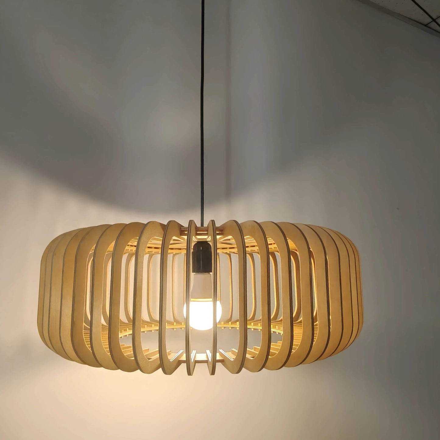 Scandinavian Slatted Wood Pendant Light Shade | Minimalist Design – M11/E26/E27