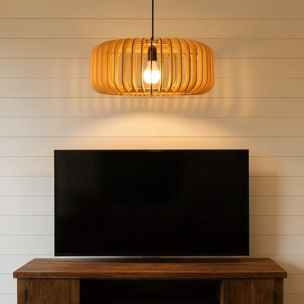 Scandinavian Slatted Wood Pendant Light Shade | Minimalist Design – M11/E26/E27