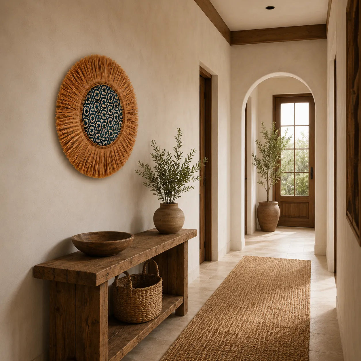 Boho Gewebte Wanddekoration – Handgefertigter Raffia-Wandbehang für das Wohnzimmer