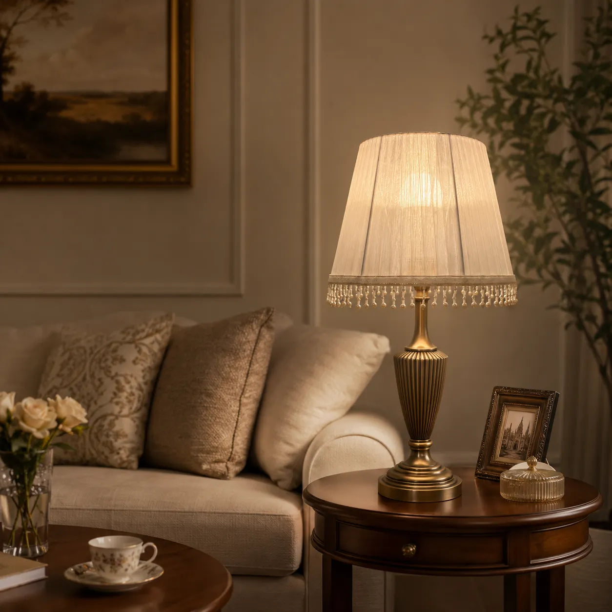 Fabric Empire Lampshade with Pearl Fringe | DIY French Table Lamp Shade Kit