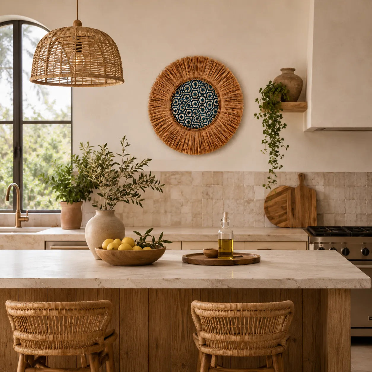Boho Gewebte Wanddekoration – Handgefertigter Raffia-Wandbehang für das Wohnzimmer