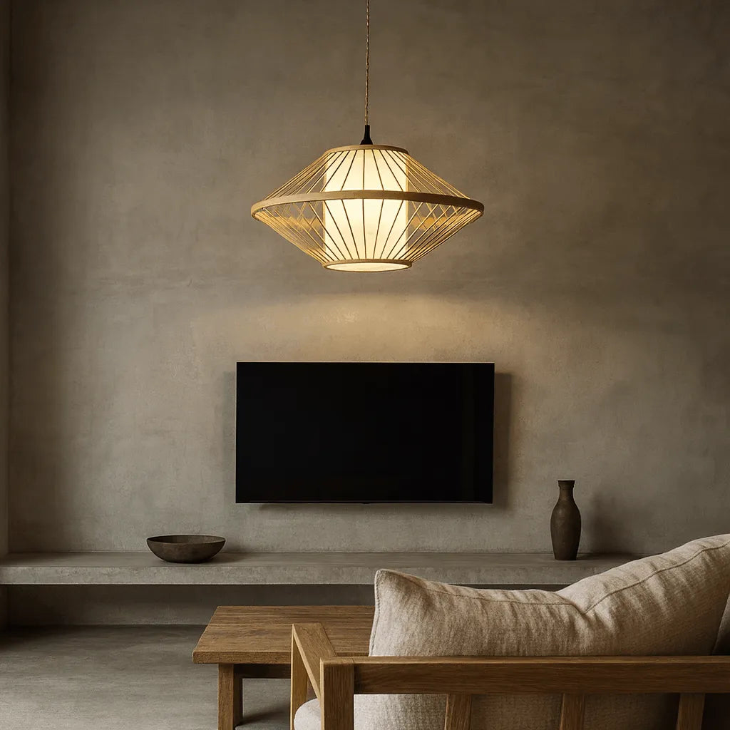 Japandi Disc Bamboo Pendant Light Shade | Minimalist Design – M11/E26/E27